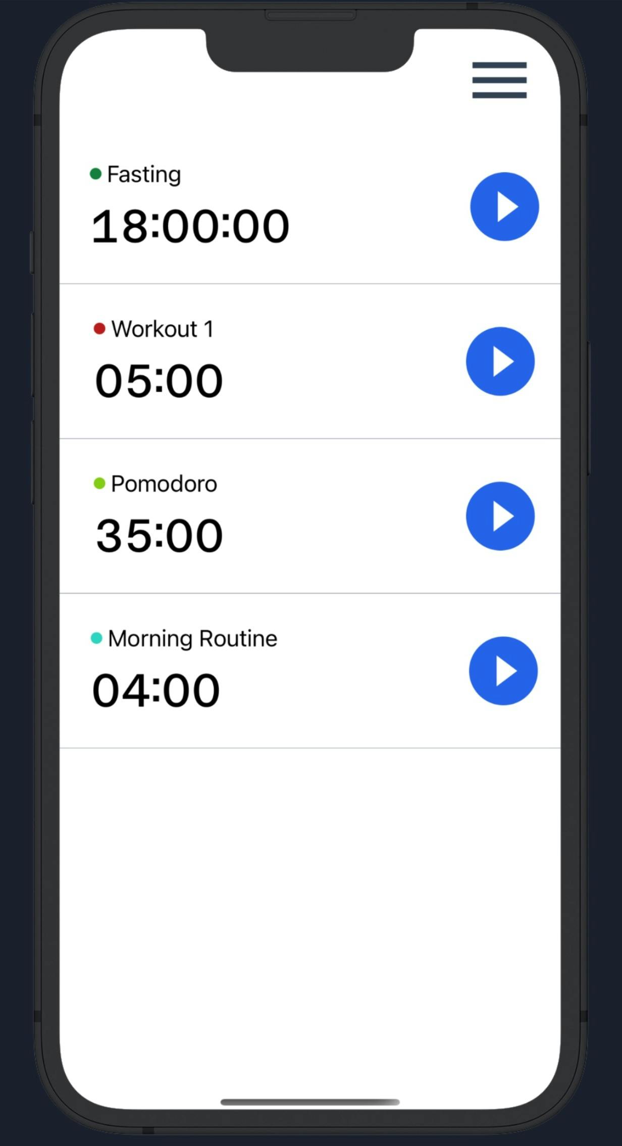 TimerLabs Interval App Home Screen with Multiple Timers