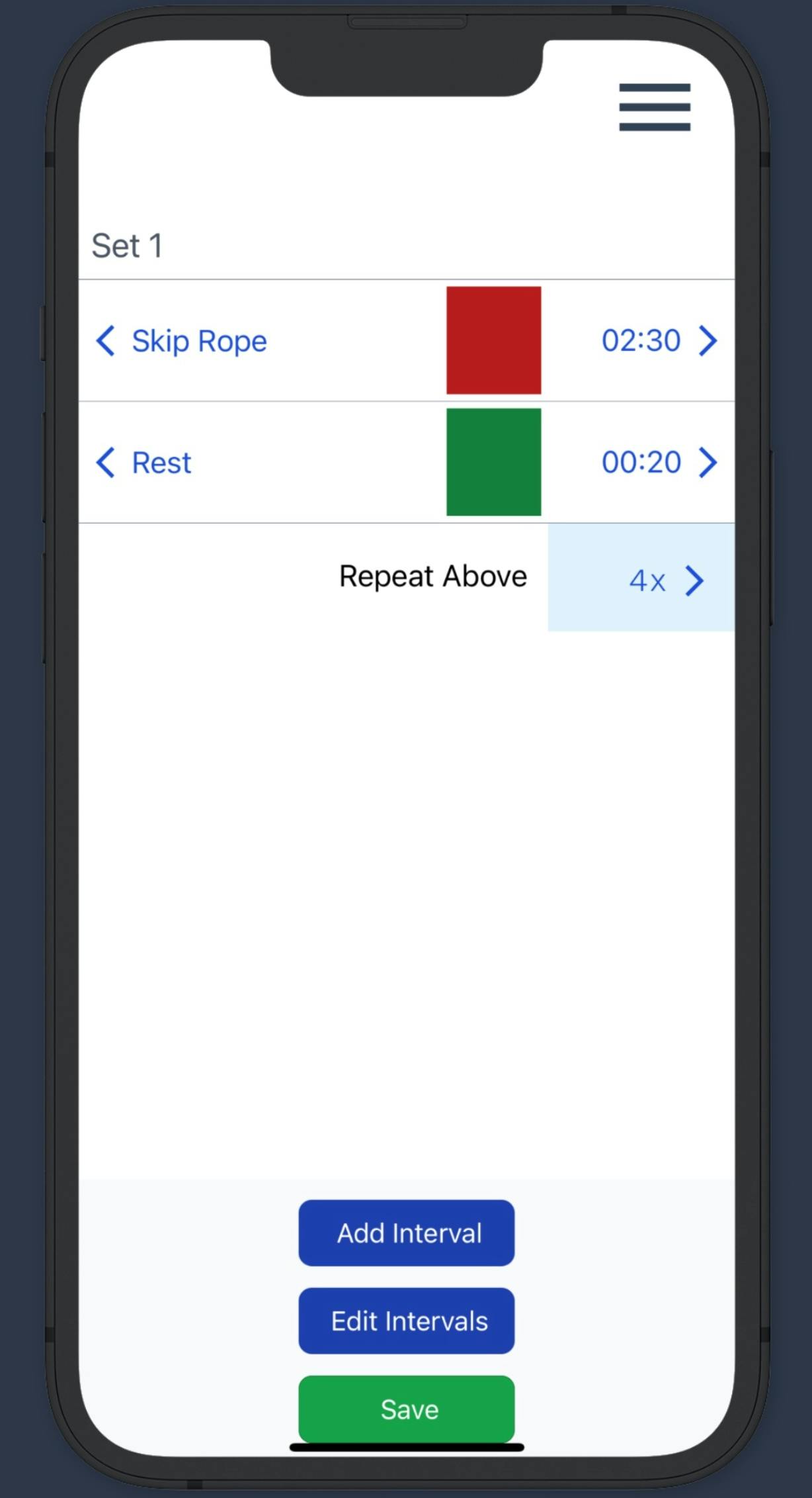 TimerLabs Interval App Easy Editor Screen with Multiple Intervals