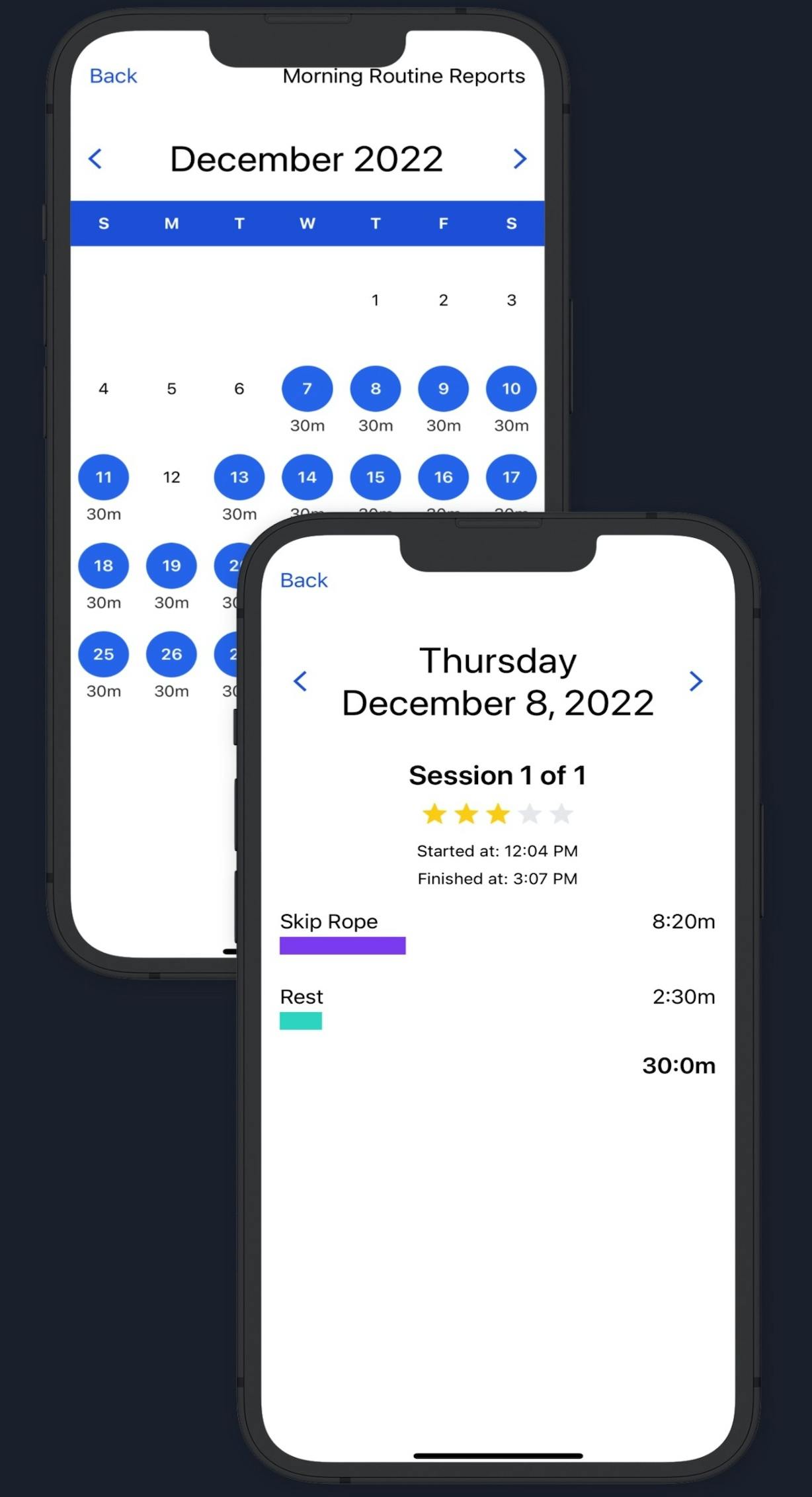 TimersLabs Interval Timer App Reports and Goals with Calendar