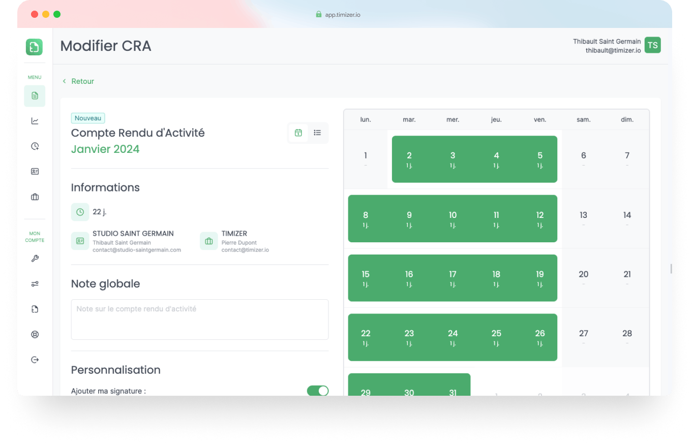 Capture d'écran de l'application Timizer