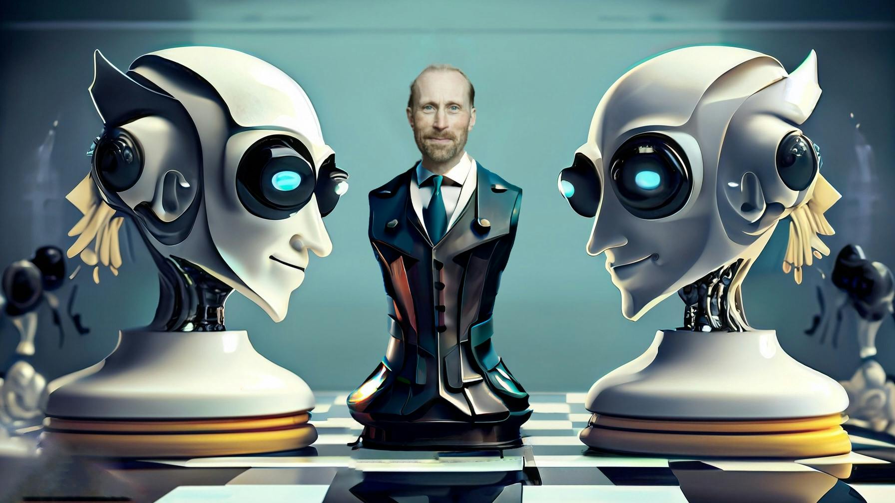 Erik Sprinchorn från TIN Fonder i en futuristisk bild inspirerad från schack och AI.