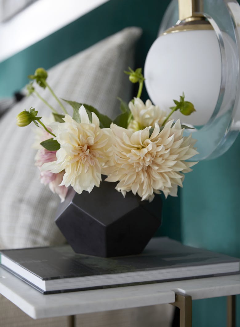 Tina-Ramchandani-Interior-Design-Central-Park-West-Master-Bedroom-Bedside-Table-Flower-Detail-Shot