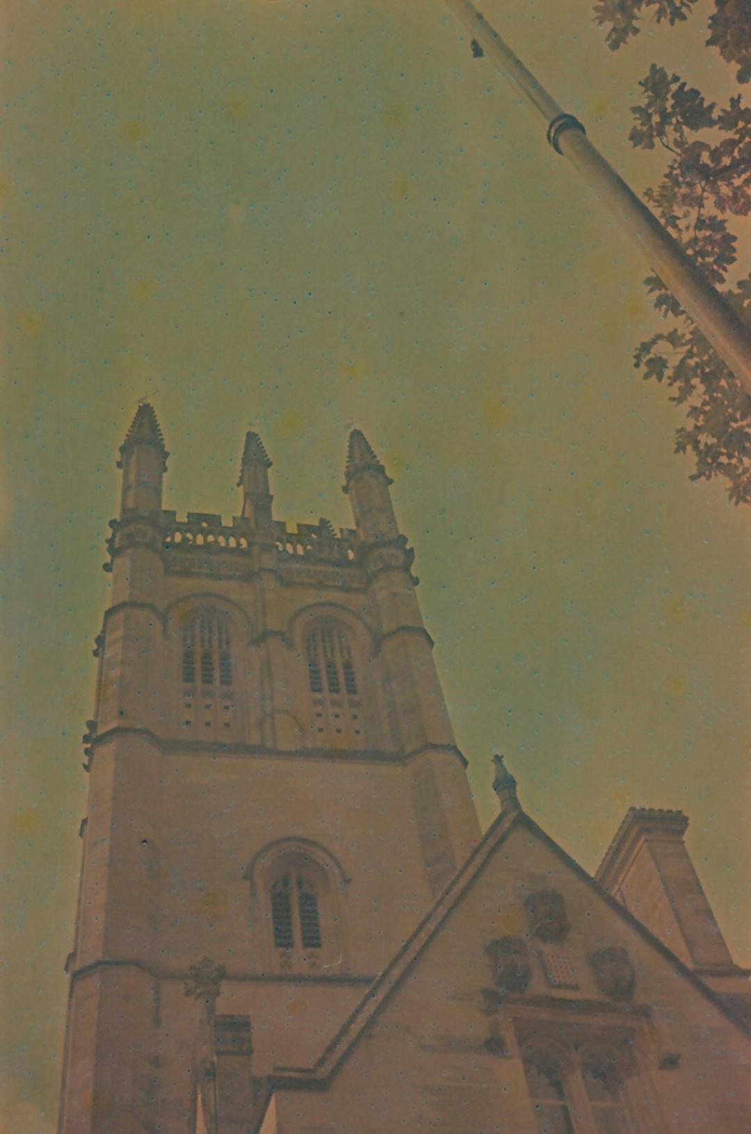Old church in Oxford, England shot on expired film
