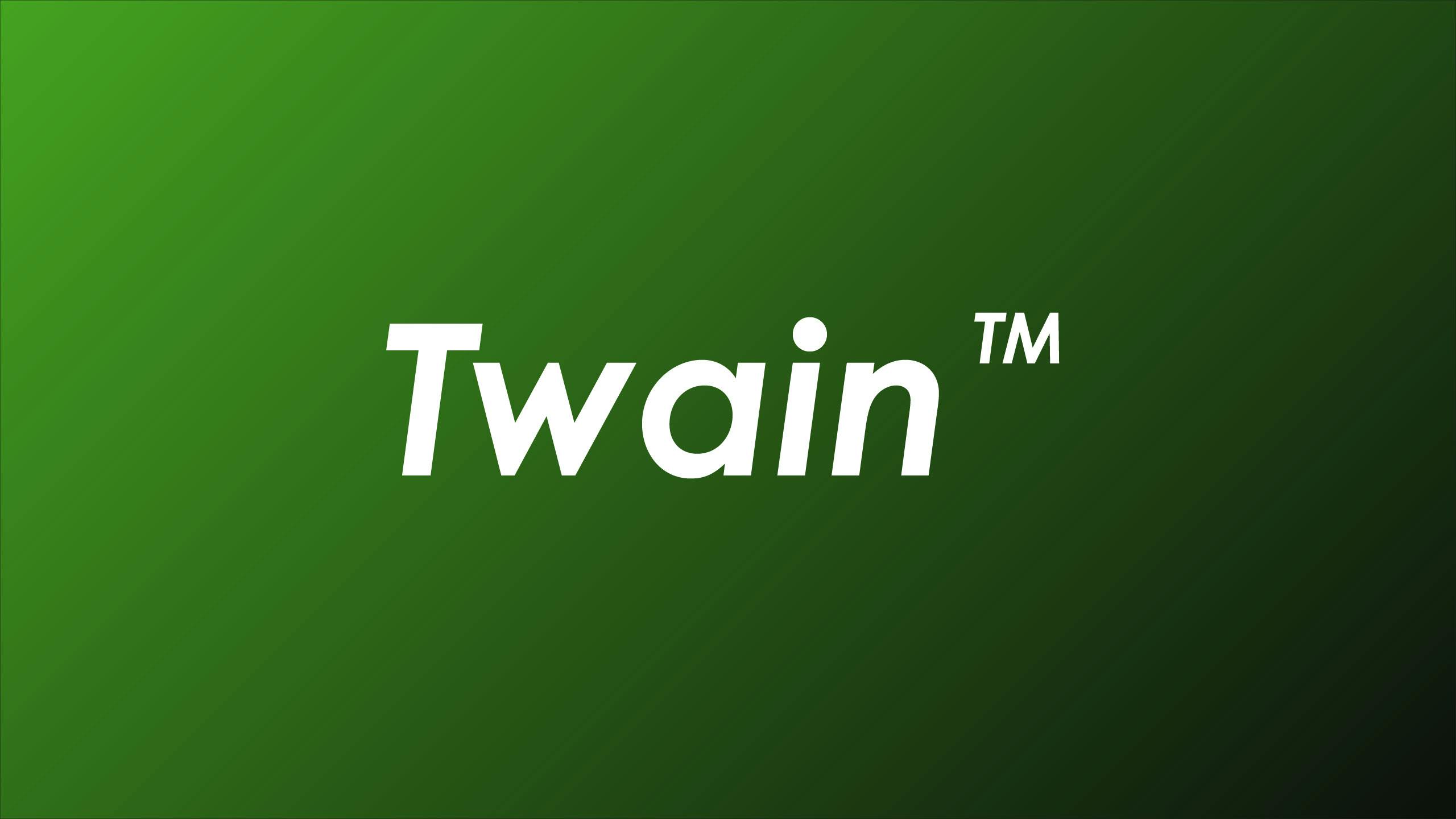 Twain logo on green gradient background