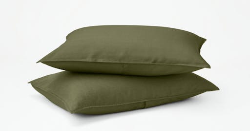 Two Linen Shams on pillows in Moss color. 