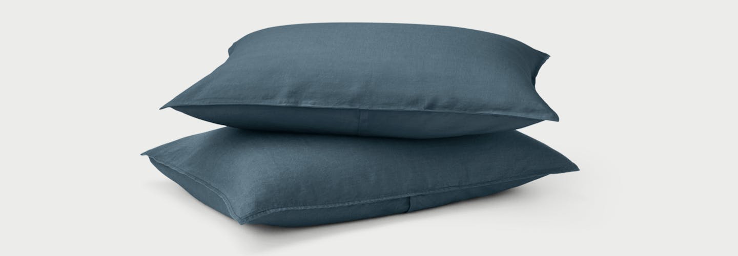 Two Linen Shams on pillows in Slate color.