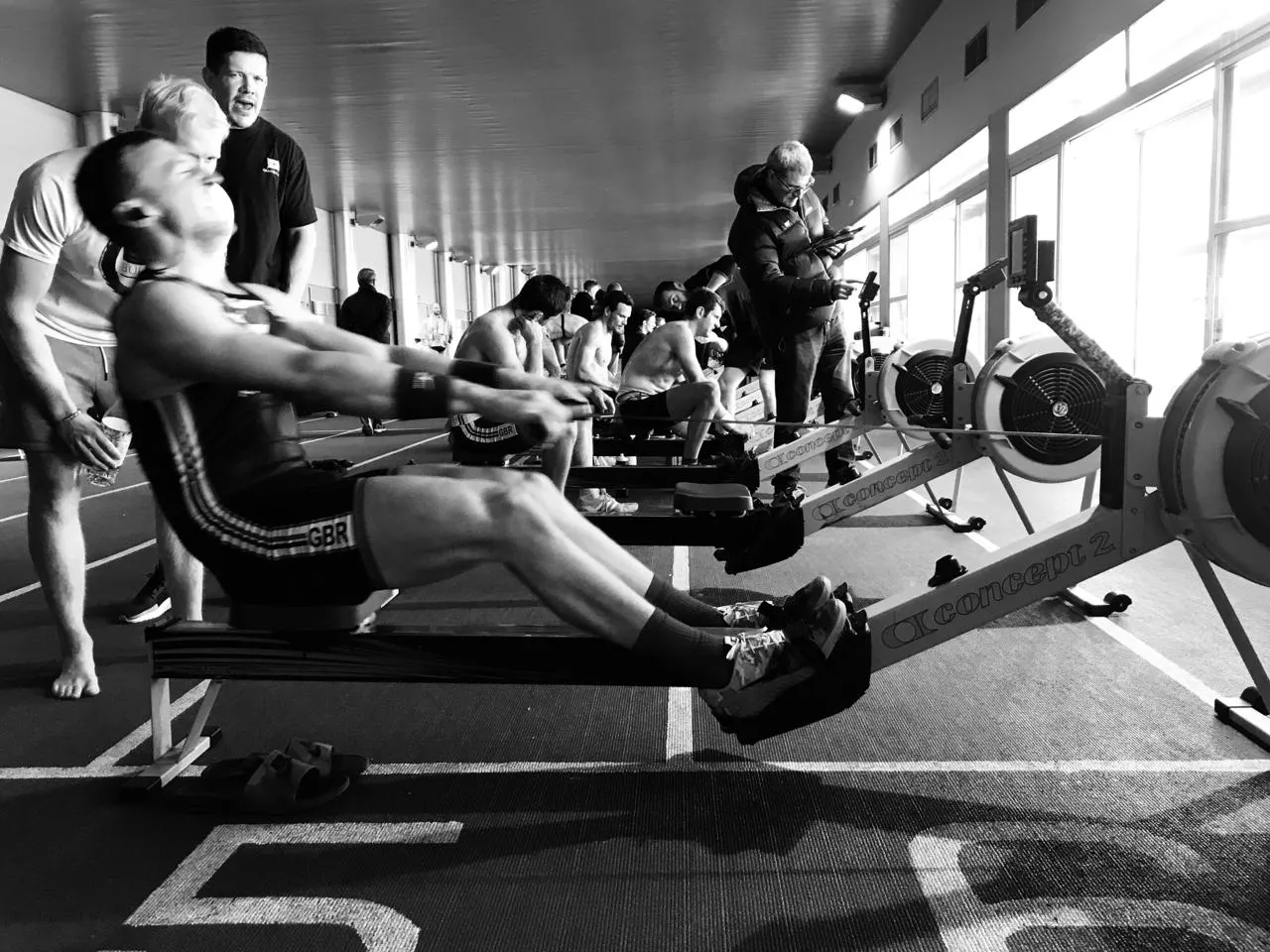 Masters rowers training on the water