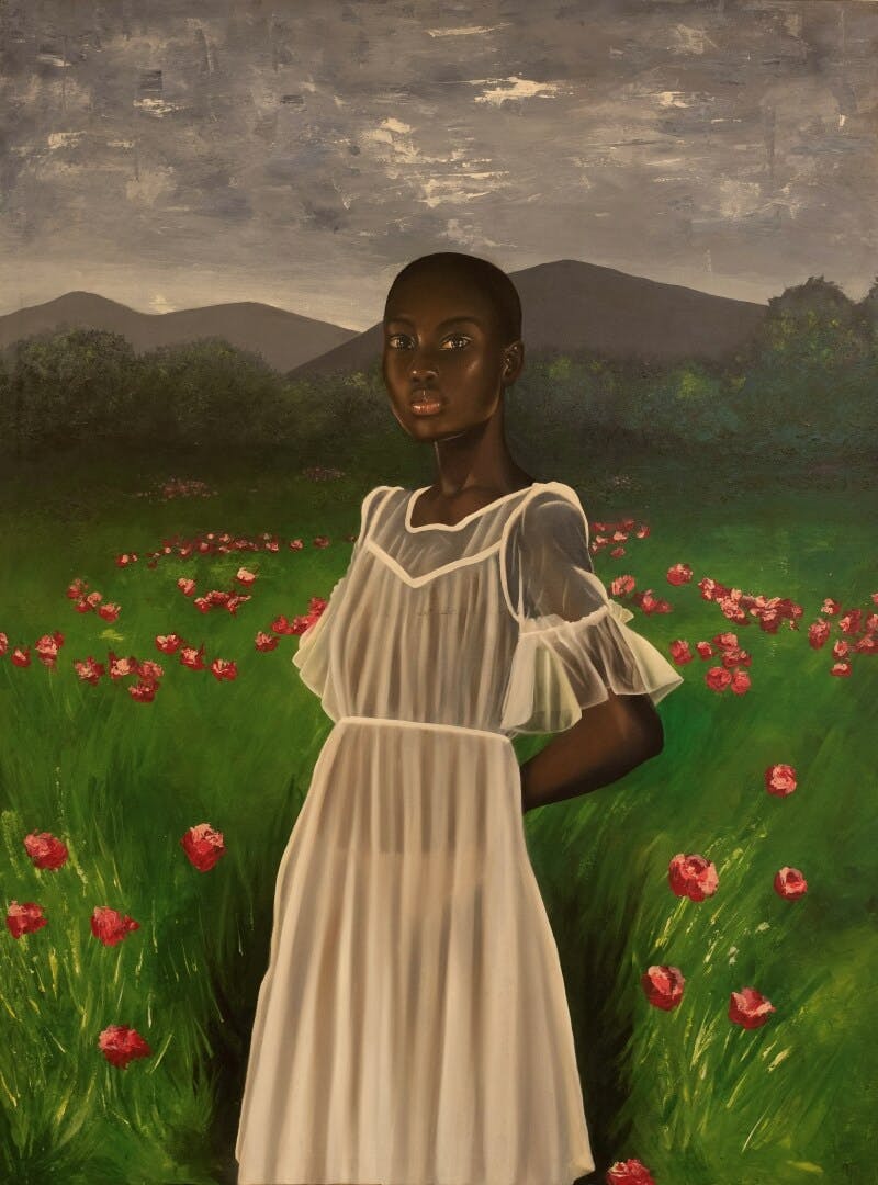 An artwork of a girl in the field