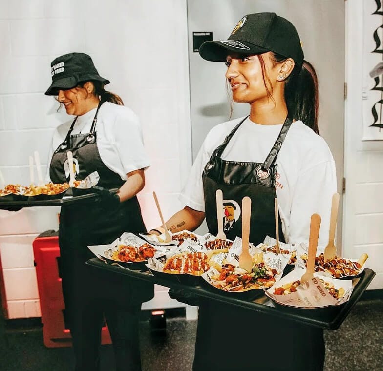 Staff serving food
