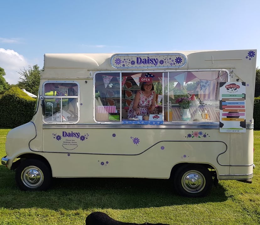 white ice crem van in sunshine