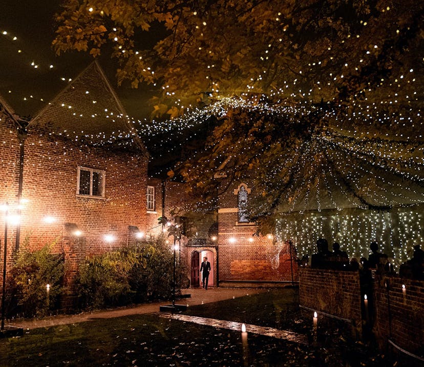 Christmas party venue with fairy lights