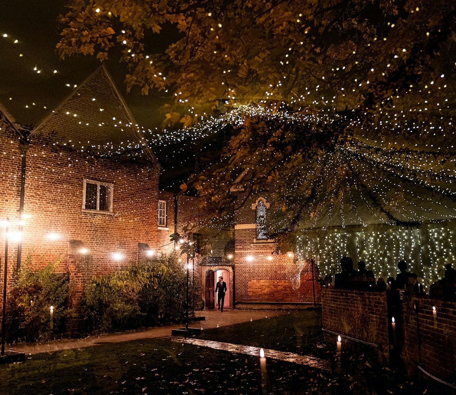 Christmas party venue with fairy lights