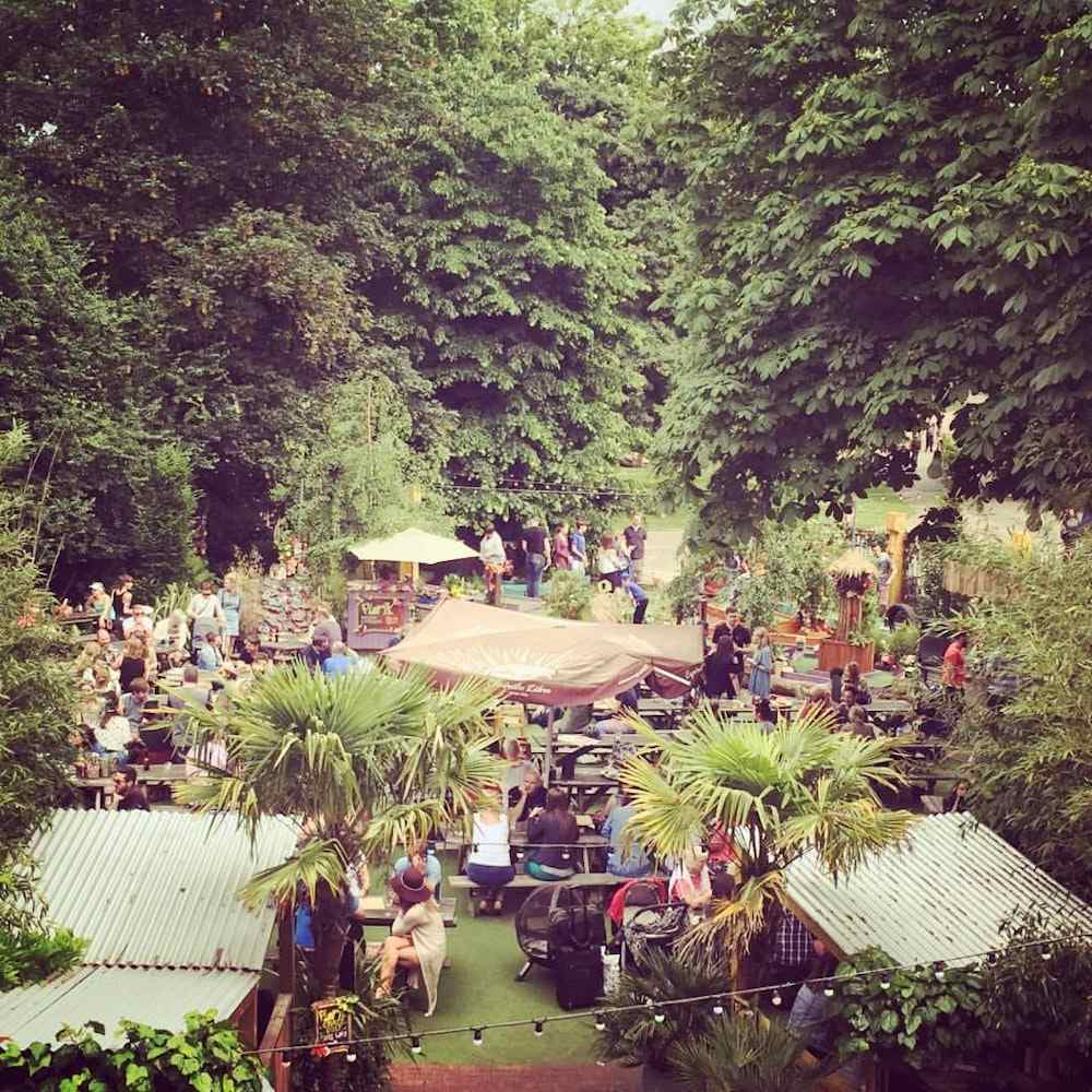 outdoor event set up in leafy space