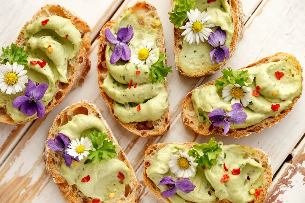 avocado on toast with flowers