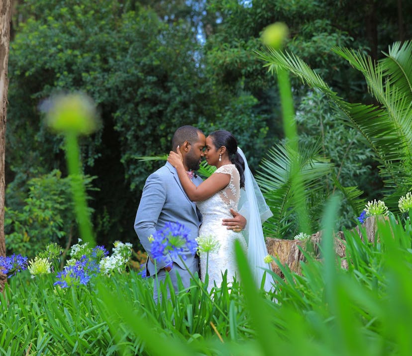 Married couple kissing