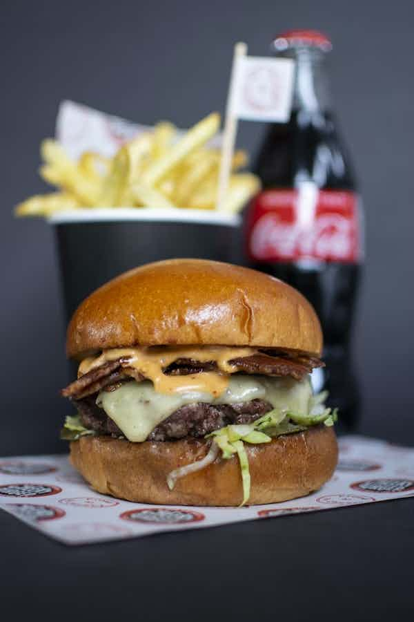 beef burger with background coke