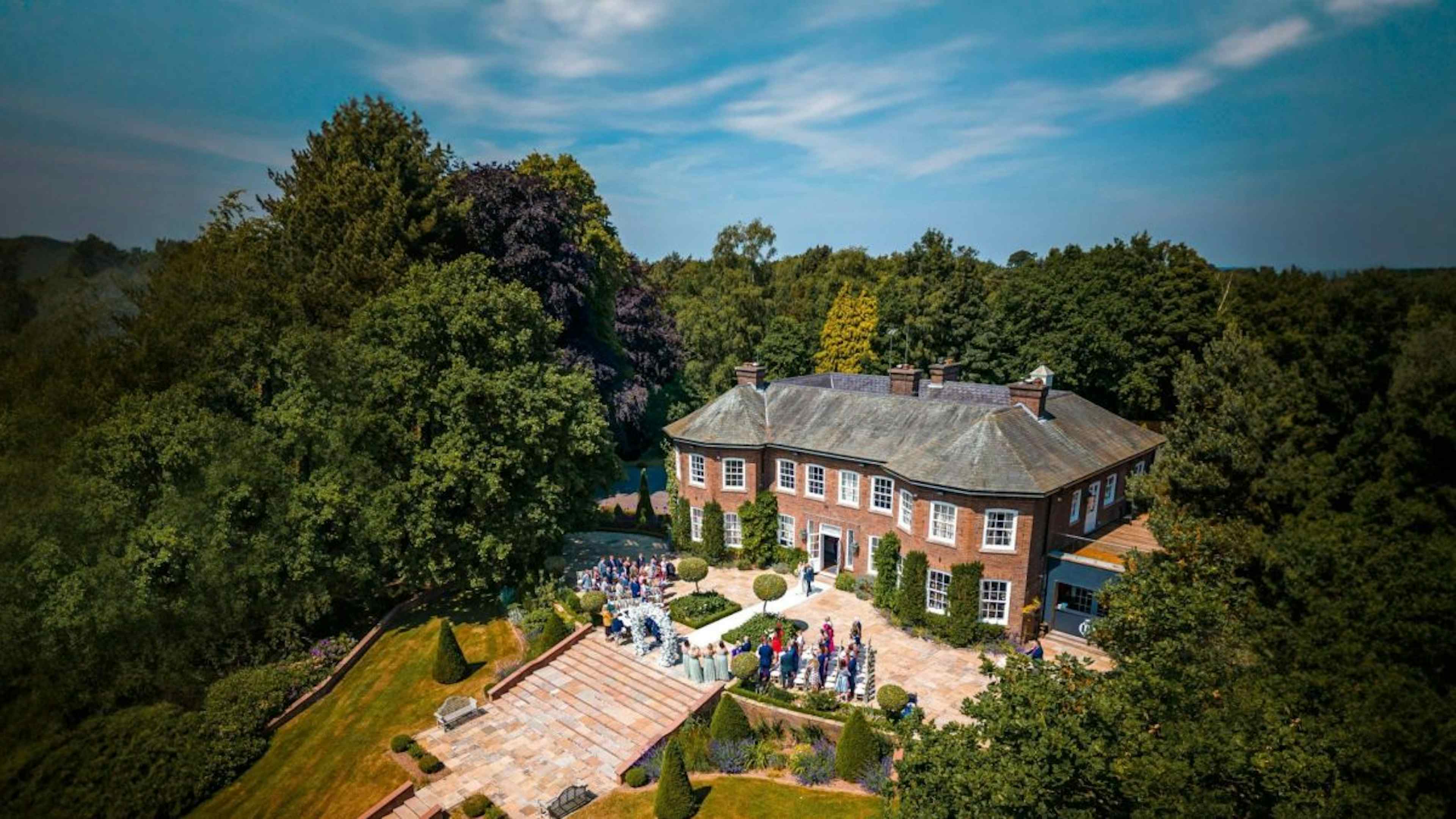 wedding venue in summer with guests outside