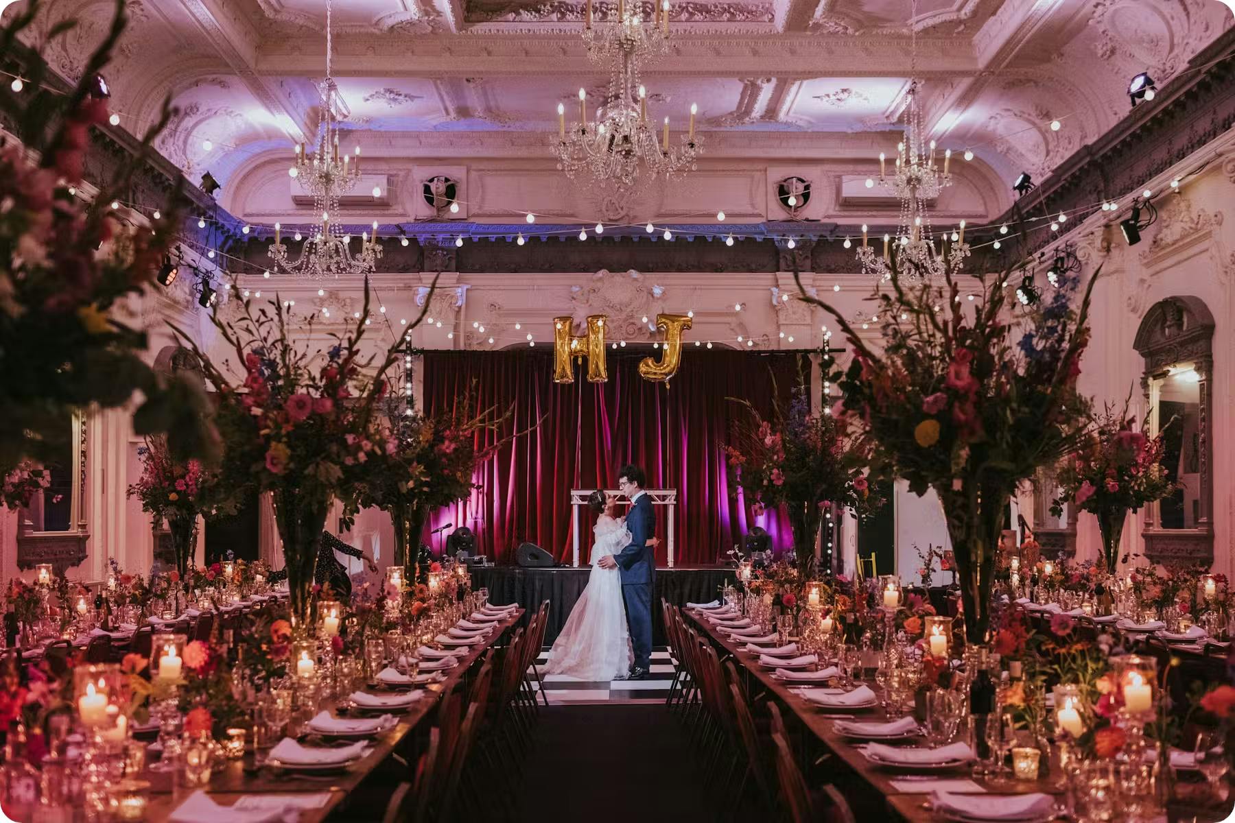 couple married in front of empty tables