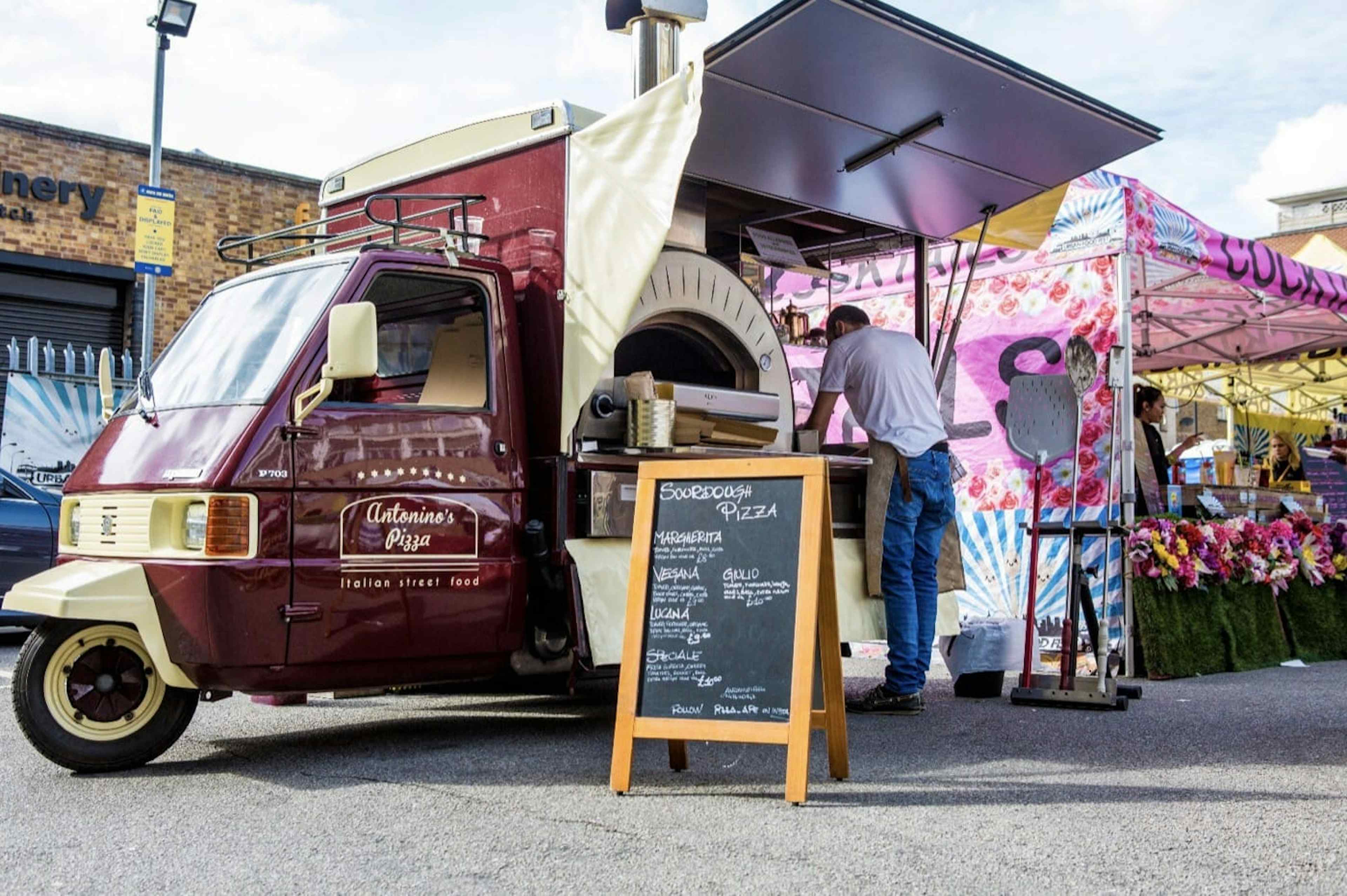 Antonios Pizza Van with open pizza oven