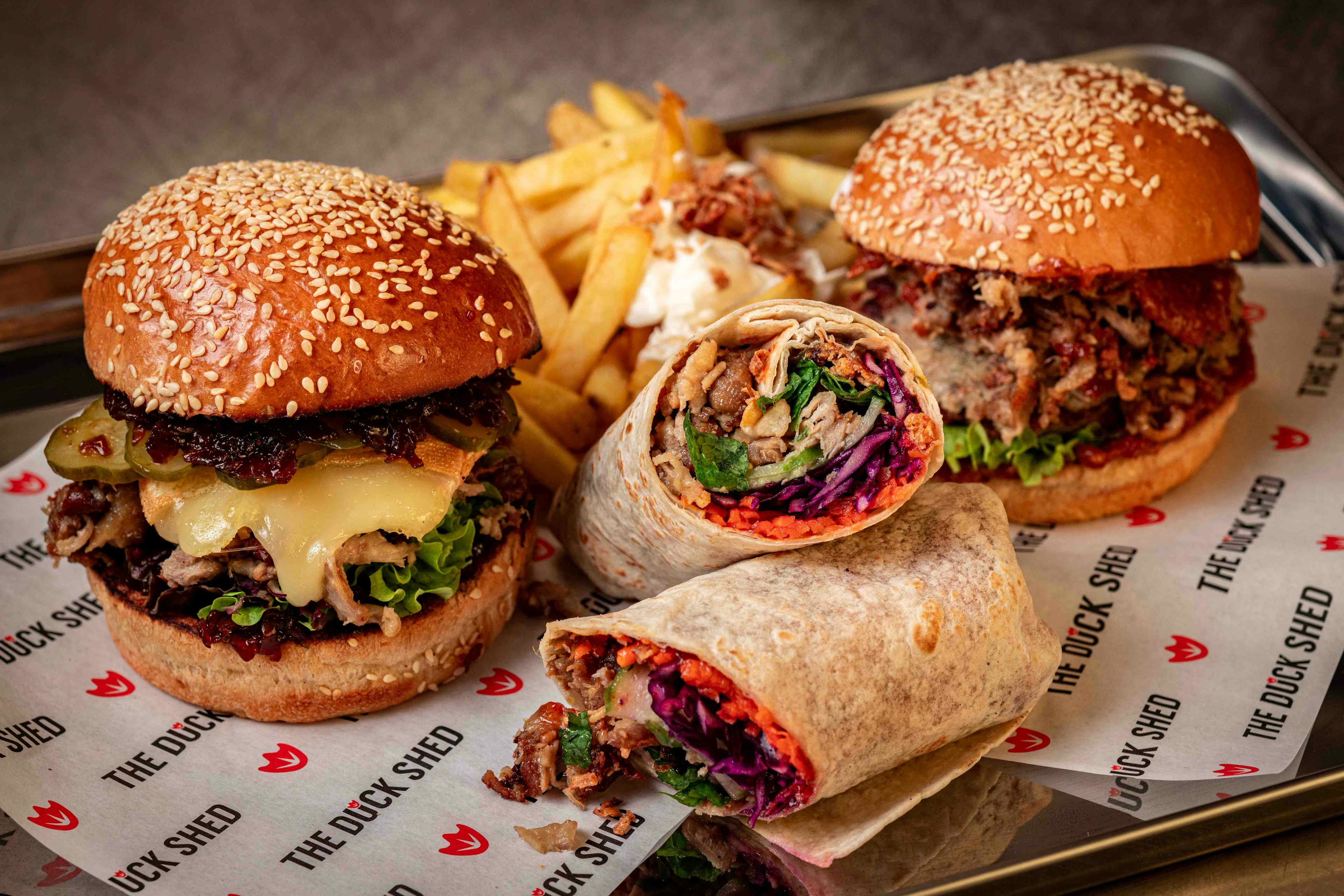 duck shed wraps and burgers