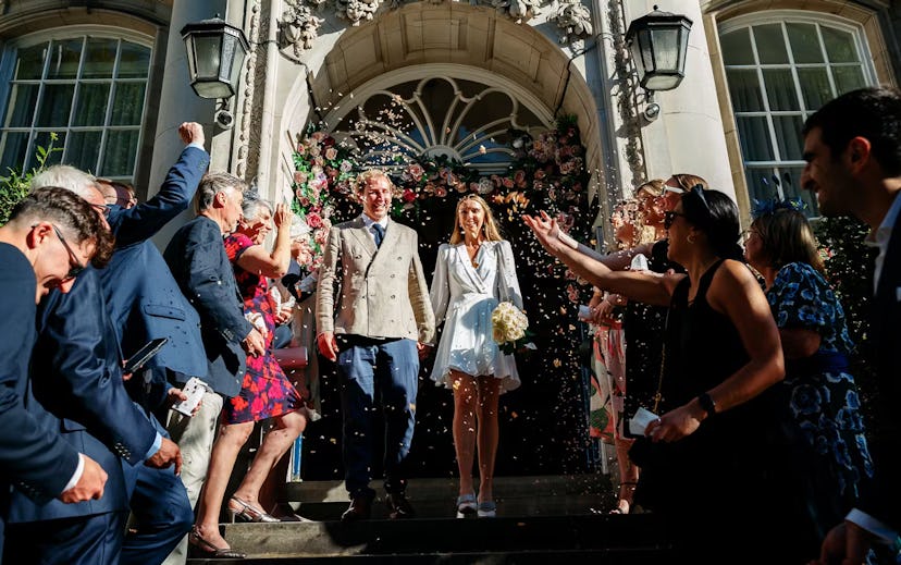 couple just married with confetti