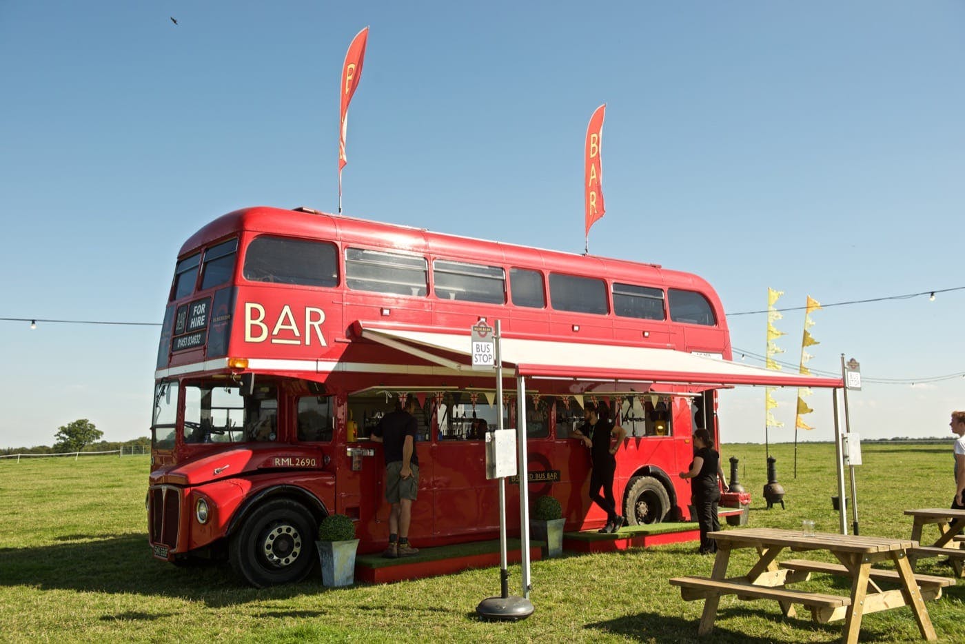Big red bus outdoor bar