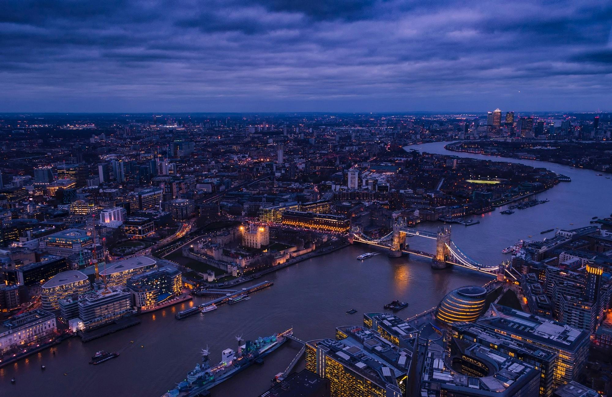 drone shot of london