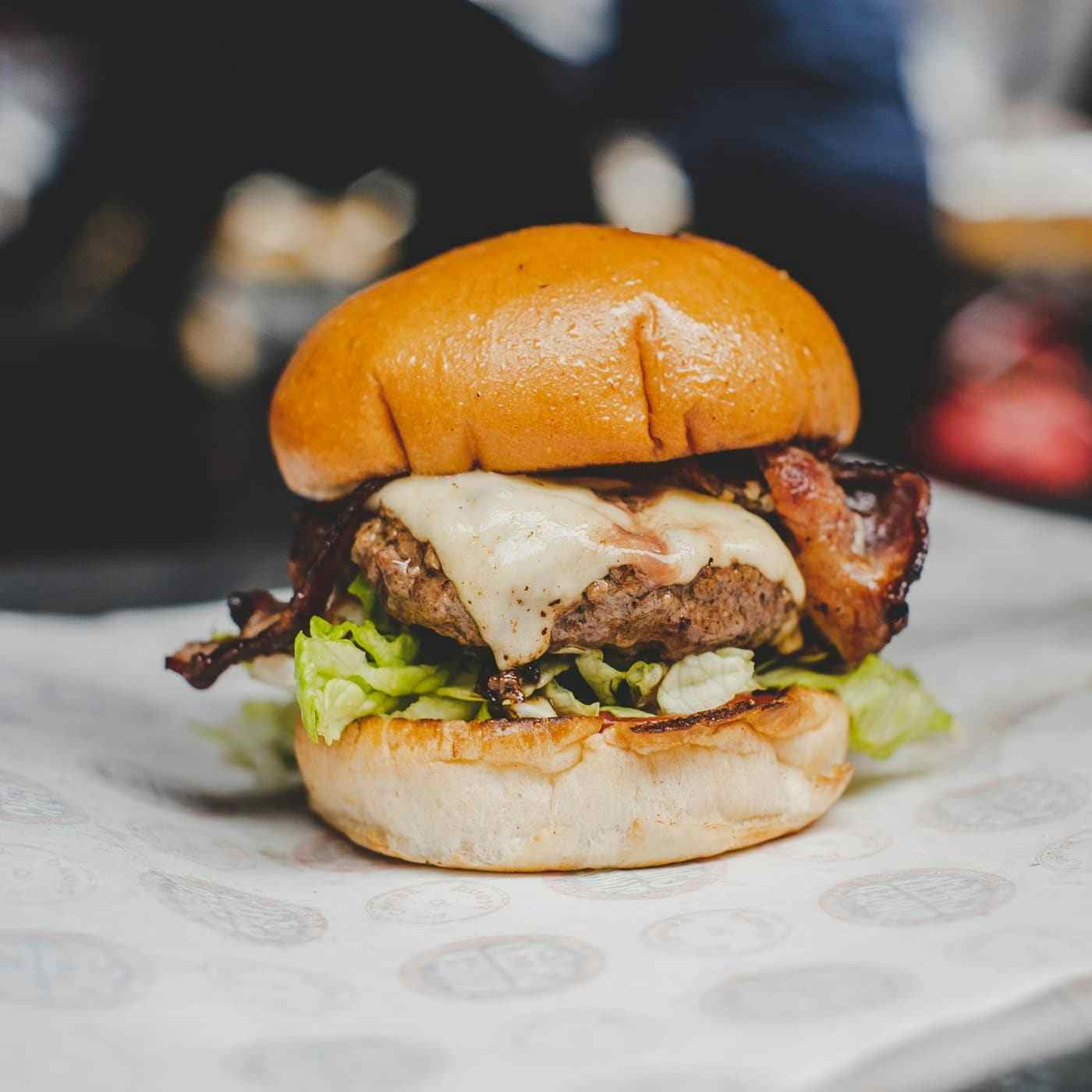 beef and bacon brioche burger