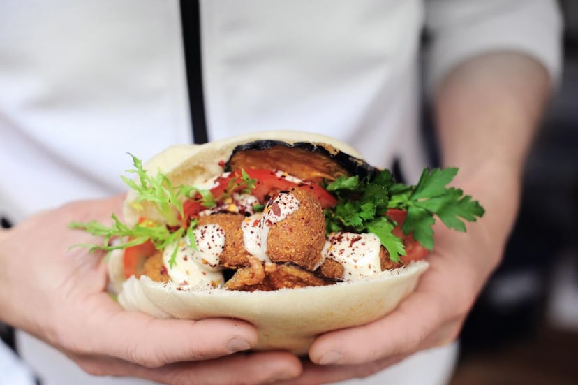 filled pitta bread with herbs