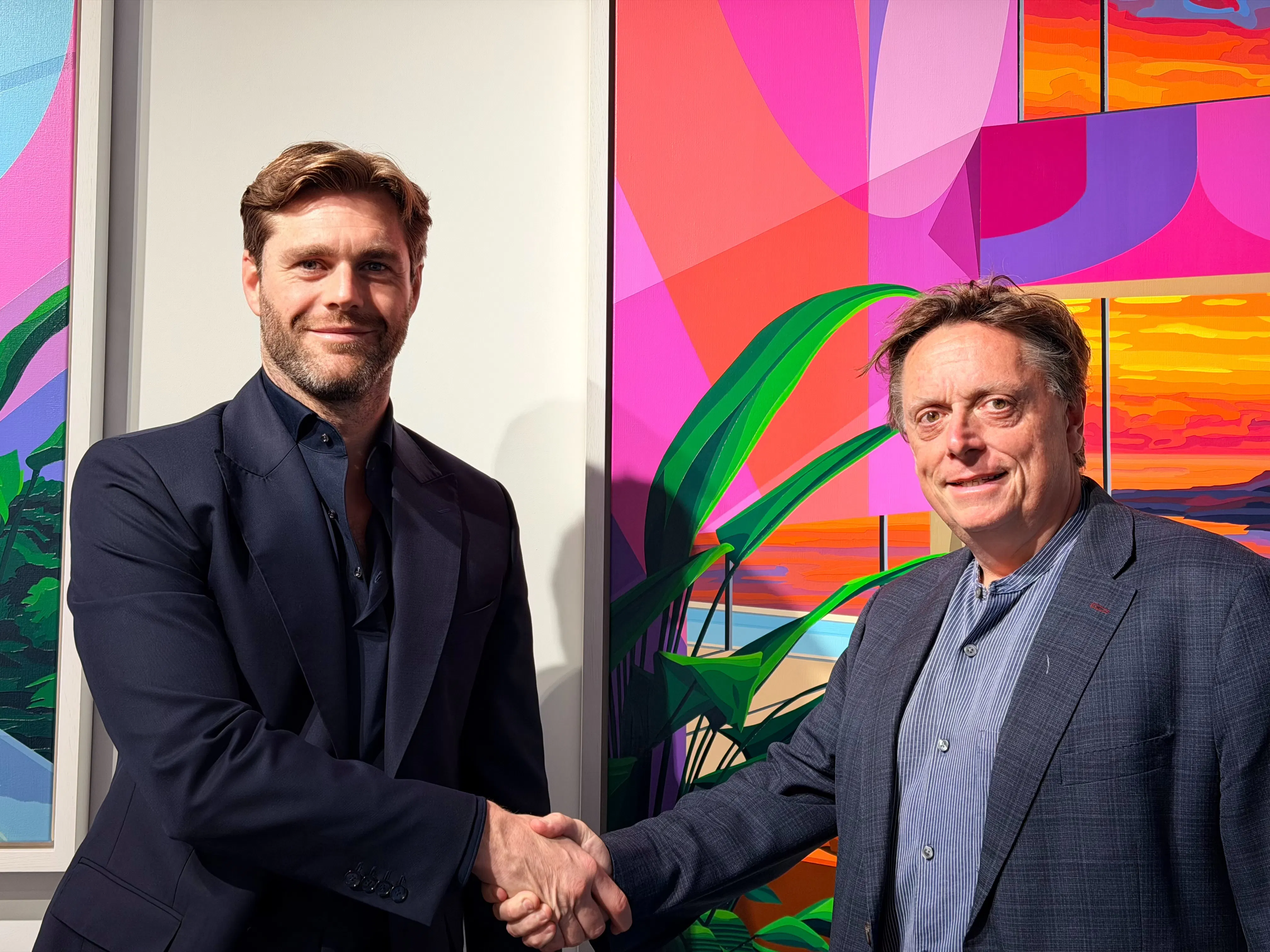 Matthew Lord, Director (Middle East) at Maddox Gallery, and Scott Thiel, CEO and Co-Founder of Tokinvest Shake Hands