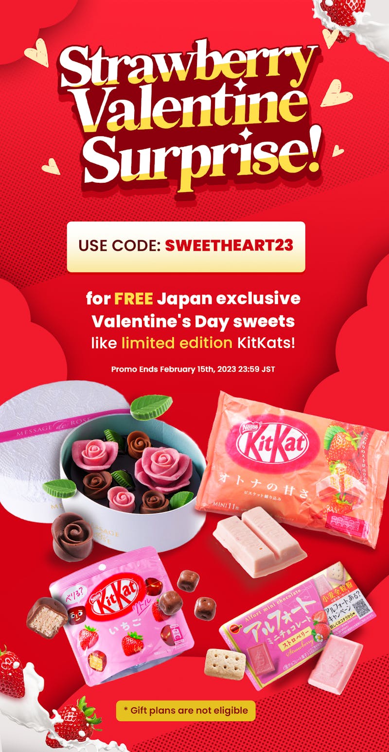 TokyoTreat's Strawberry Valentine Surprise campaign with KitKat Japan and bonus exclusive Japanese sweets.