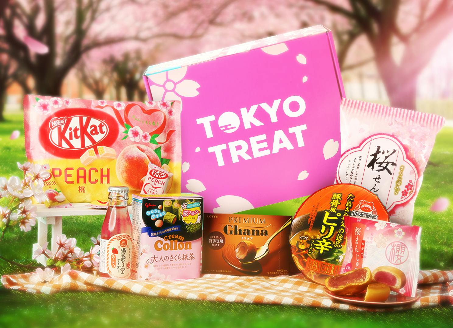 TokyoTreat's April box is cherry blossom themed with limited edition Japanese KitKats, ramen, and chips.