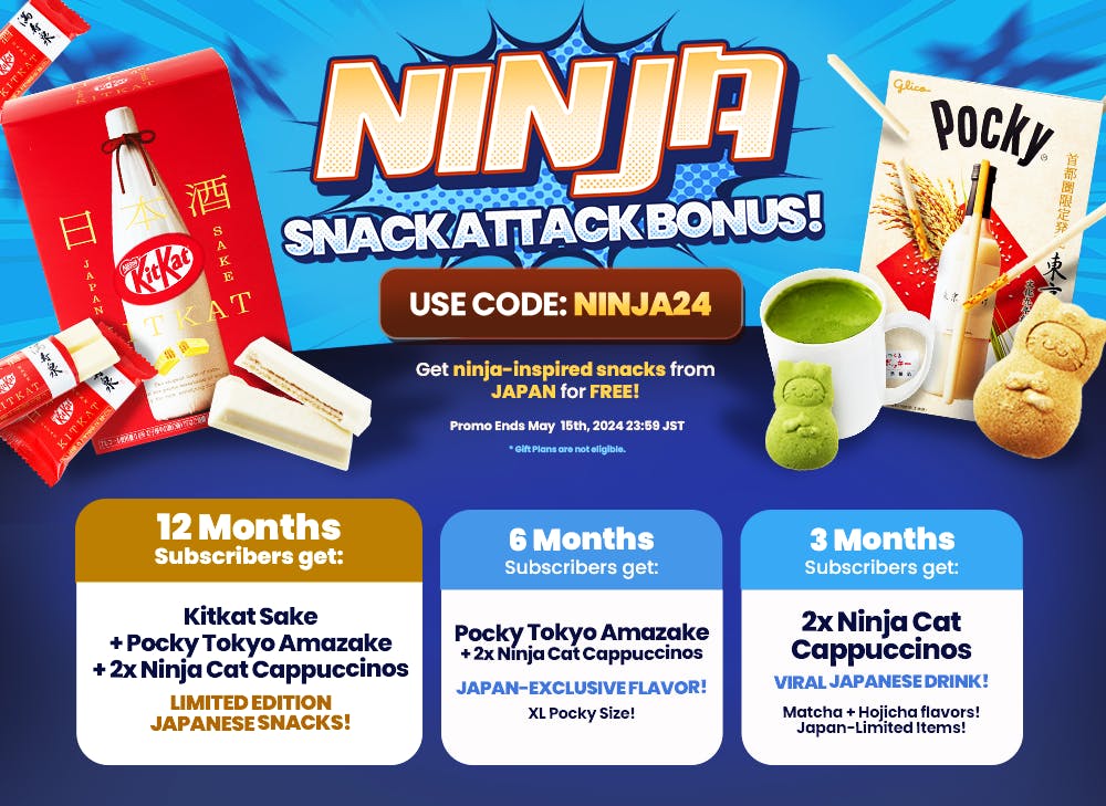 TokyoTreat's May 2024 Promo: Ninja Snack Attack Bonus, surrounded by promo items.