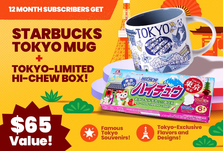 TokyoTreat's Tokyo Snackin' Souvenir promotion with featured Tokyo-exclusive items in the 12-month plan.
