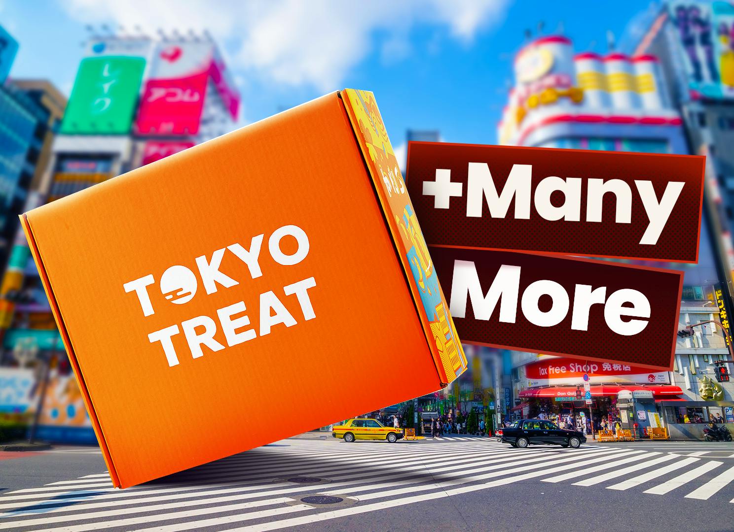 The TokyoTreat orange box sits at a road crossing in Shinjuku, Tokyo.
