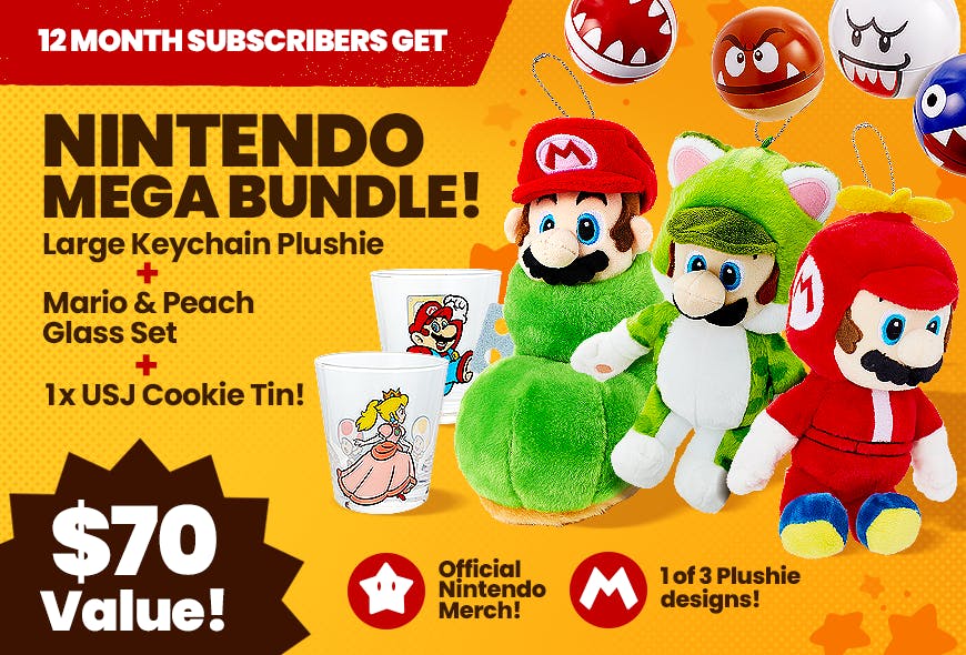 TokyoTreat's Nintendo Power-Up Prize promotion with featured Japan-exclusive items in the 12-month plan.