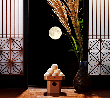 A scene of a traditional Japanese home, with Tsukimi decorations.