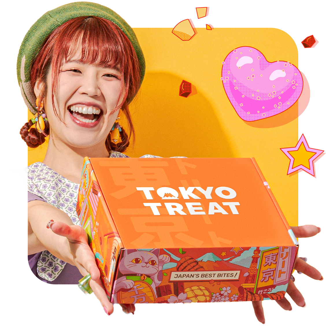 A happy person holding the TokyoTreat box.