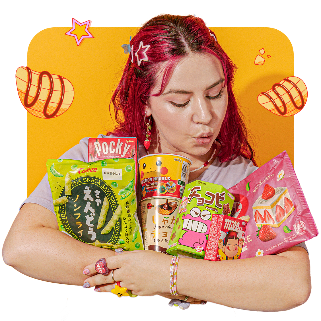 A person looking at scrumptious snacks from Japan!