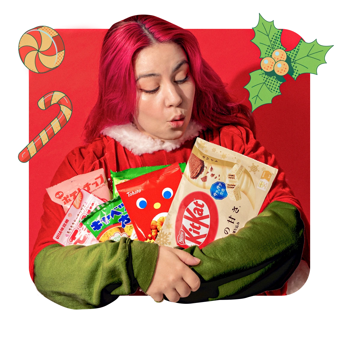 A person looking at scrumptious Christmas snacks from Japan!