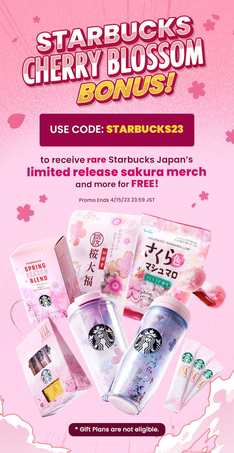 TokyoTreat's April bonus featuring pink cherry blossom Starbucks Japan sakura merch