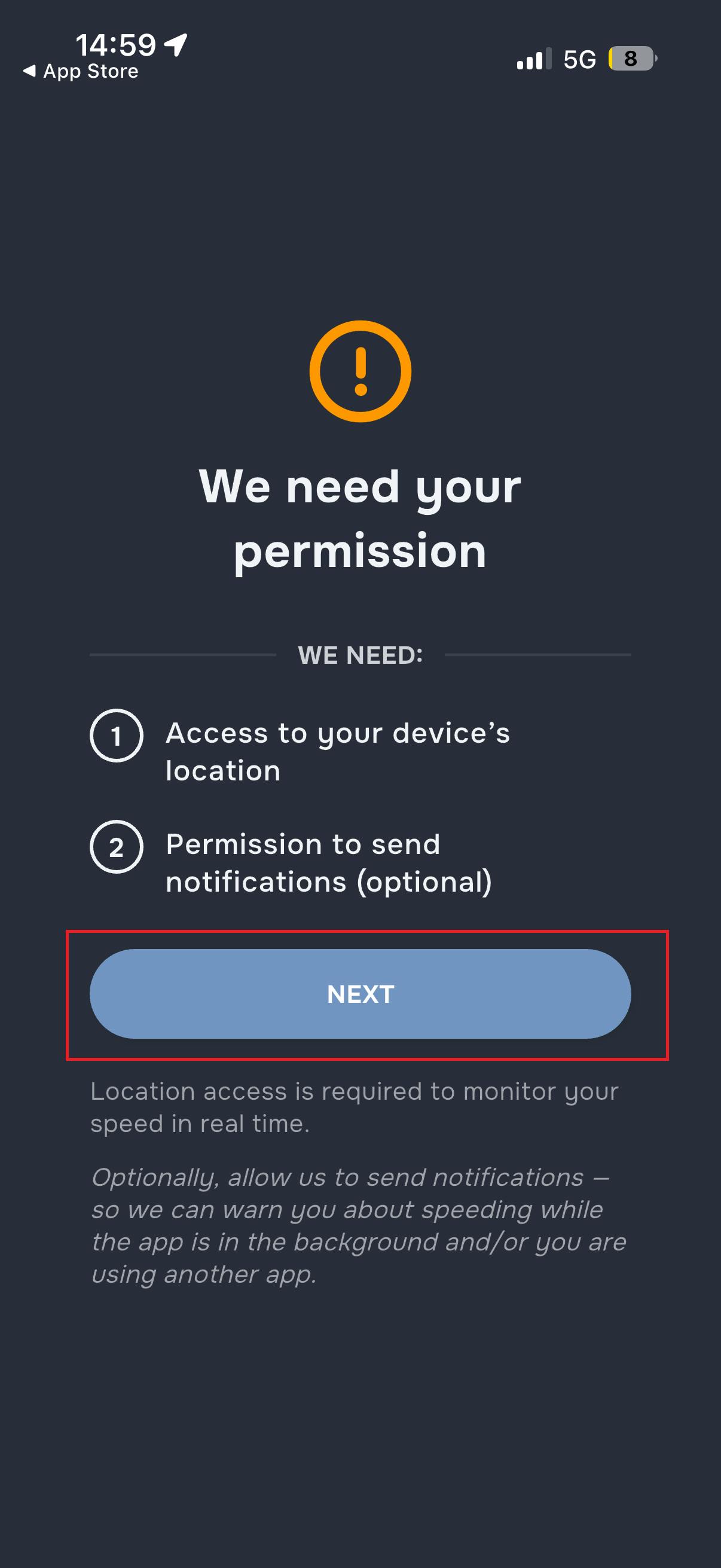 TollTracker app permissions screen