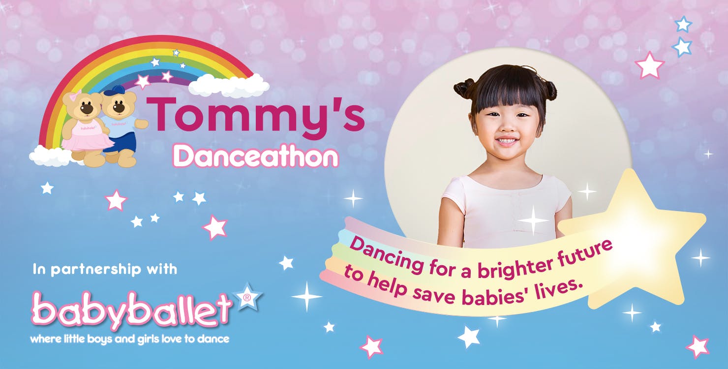 Tommy's Danceathon -  In partnership with babyballet® - illustration of fairy with child - dancing for a brighter future to help save babies' lives.