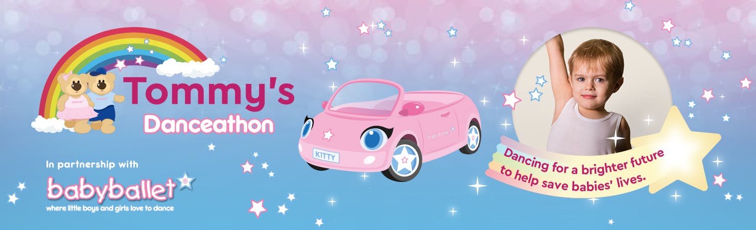 TTommy's Danceathon -  In partnership with babyballet® - illustration of a car - dancing for a brighter future to help save babies' lives.
