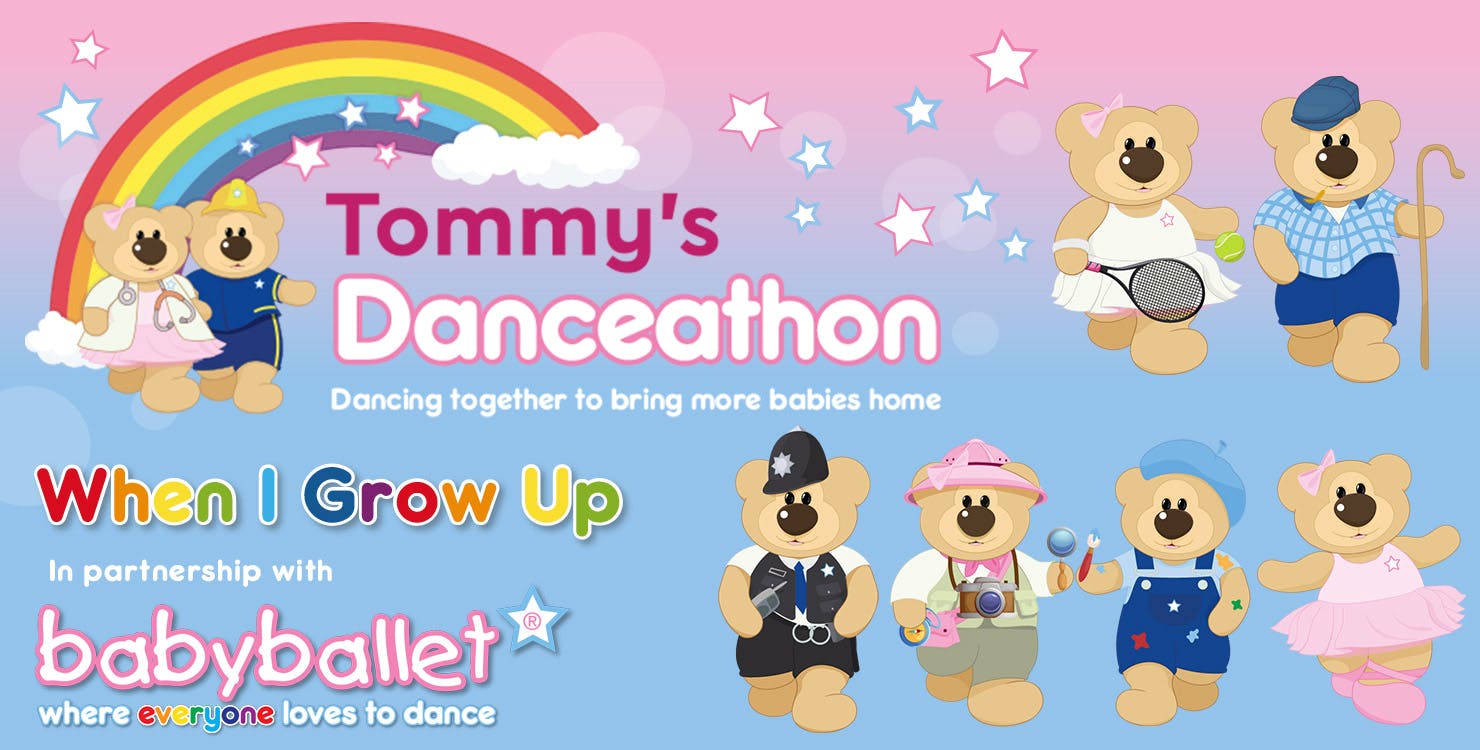 Tommy's Danceathon -  In partnership with babyballet® - illustration of four cartoon bears in fancy dress - when I grow up