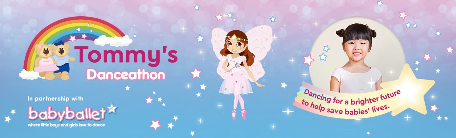 TTommy's Danceathon -  In partnership with babyballet® - illustration of fairy with child - dancing for a brighter future to help save babies' lives.