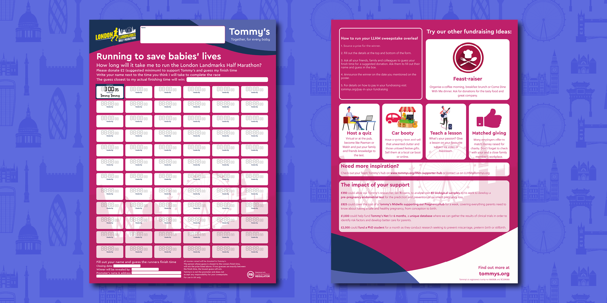 Preview of the Team Tommy's pink sweepstake, with Tommy's and LLHM logo at the top corners