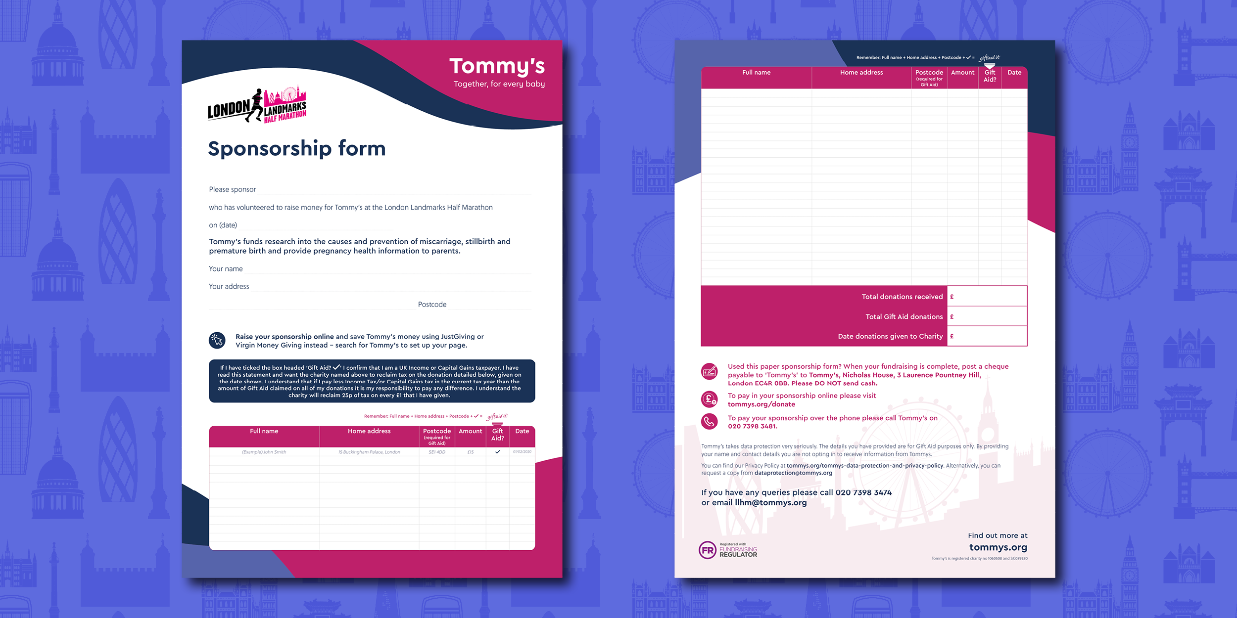 Preview of the Tommy's Sponsorship form 