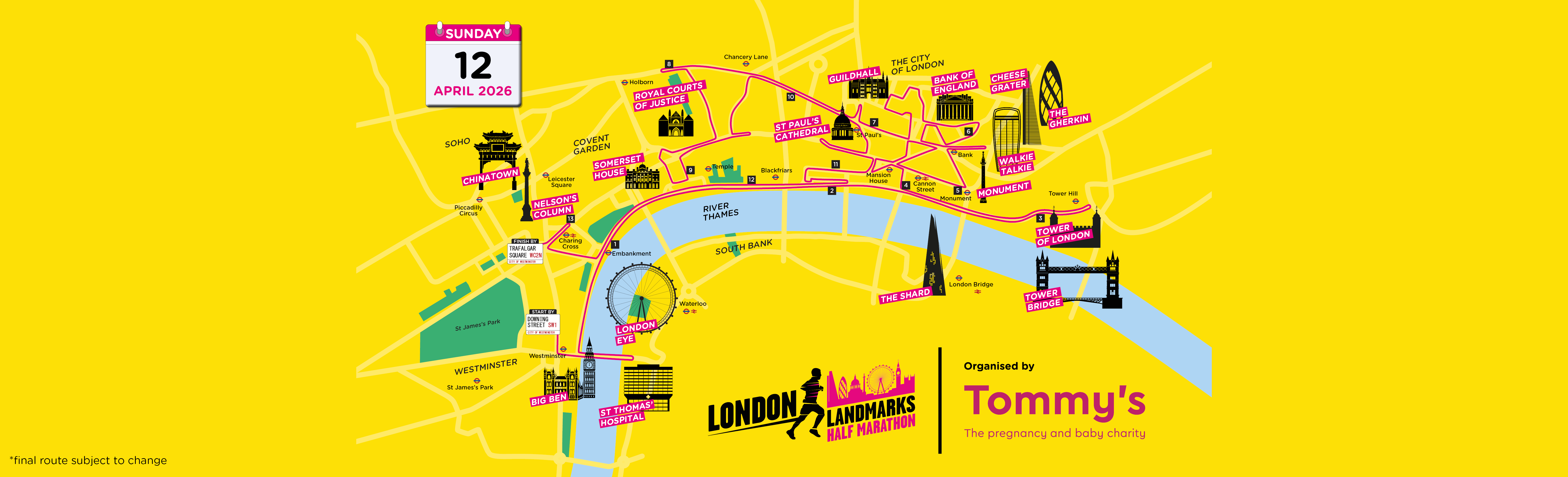 London Landmarks Half Marathon map for 12 April 2026.