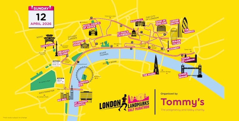 London Landmarks Half Marathon map for 12 April 2026.